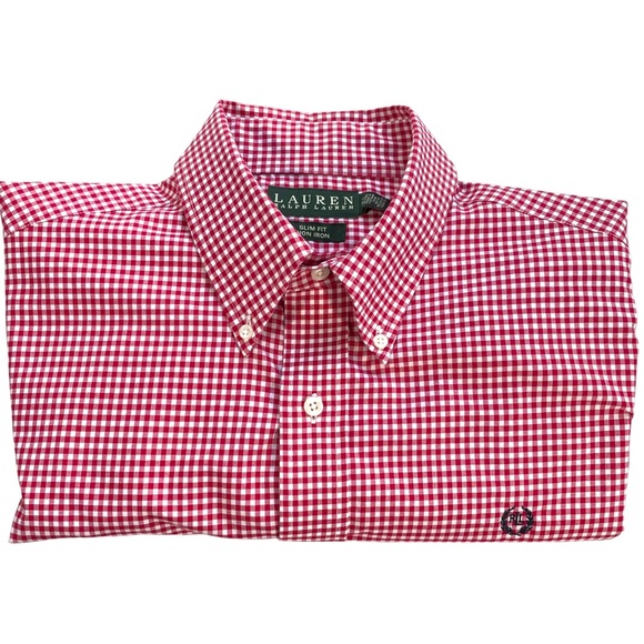 Lauren Ralph Lauren Green Label 100% Cotton Red Gingham Button Down 16 1/2 34-35 - Picture 1 of 13